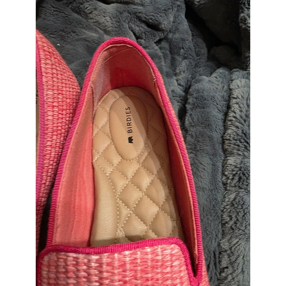 Birdies Starling Pink Woven Raffia Loafers Smoking Slippers Womens 9.5